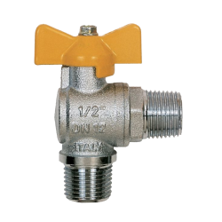 ITAP 060 
Кран шаровой газовый угловой, с жёлтой алюминиевой ручкой-"бабочка"
нар./нар.  резьба Dn 1/2"х1/2" Pn 5